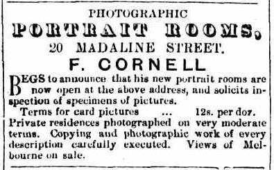 Cornell Hope Inn photographer advert 17 Feb 1866